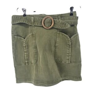 Pilcro Anthropologie Olive Green Mini Skirt Size 8P Belted Utility Cargo Cotton